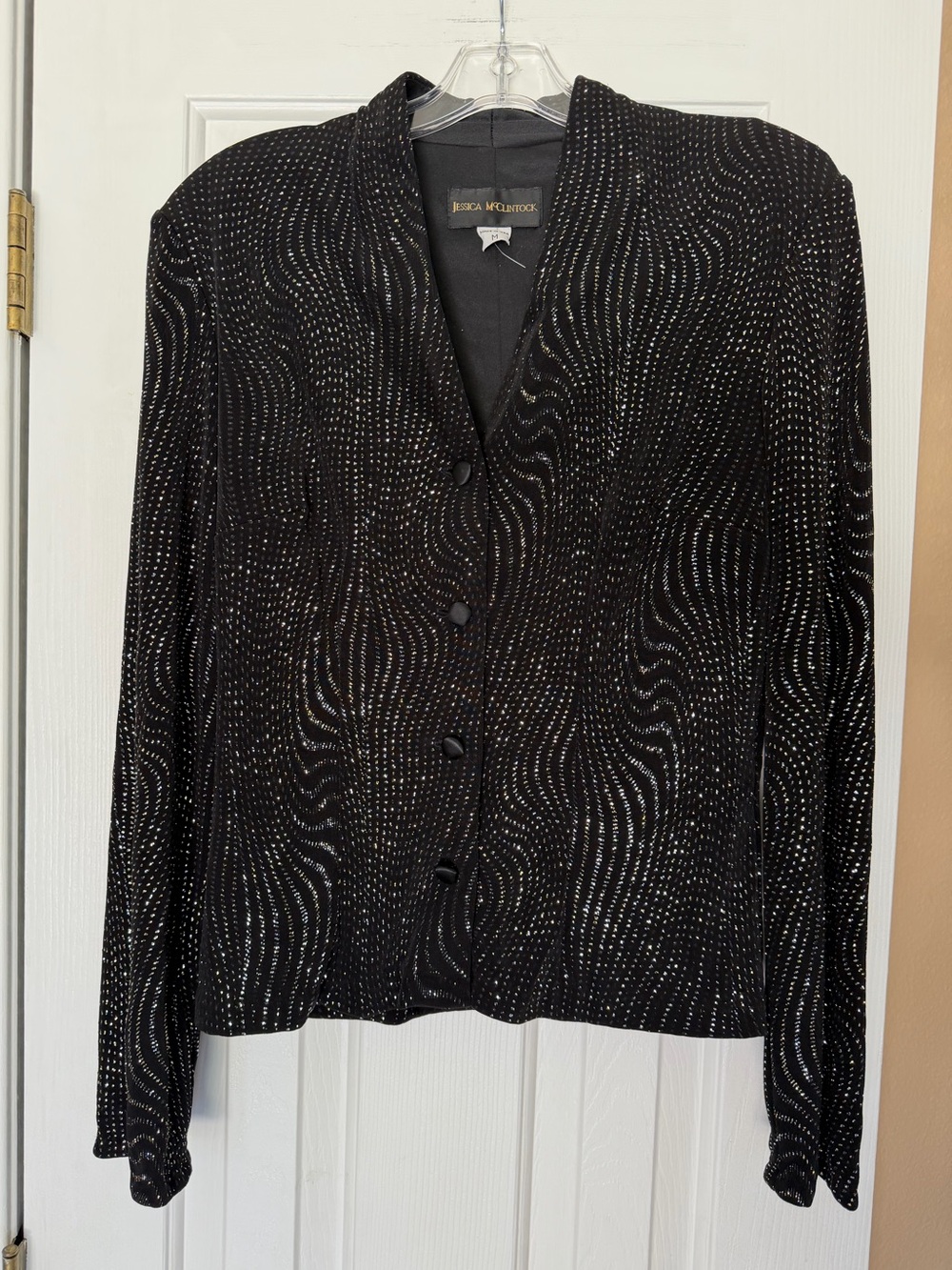 Vintage 90s Jessica McClintock Top Glitter Sparkle Black Medium Made USA EUC